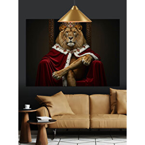 Kırmızı Pelerinli Aslan Kral Dekoratif Kanvas - Mdf Ahşap Tablo 35x50 cm