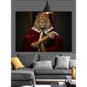 Kırmızı Pelerinli Aslan Kral Dekoratif Kanvas - Mdf Ahşap Tablo 35x50 cm