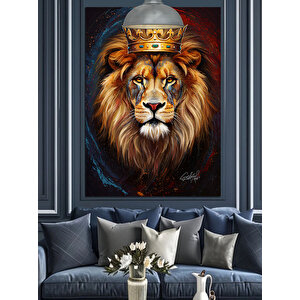 Taçlı Aslan Portre Dekoratif Kanvas - Mdf Ahşap Tablo