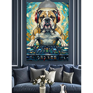 Dj Köpek Kulaklık Dekoratif Kanvas - Mdf Ahşap Tablo 70x100 cm