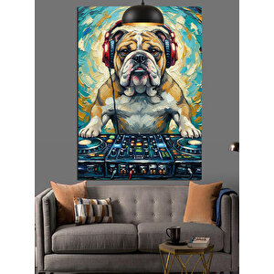 Dj Köpek Kulaklık Dekoratif Kanvas - Mdf Ahşap Tablo 70x100 cm