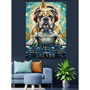 Dj Köpek Kulaklık Dekoratif Kanvas - Mdf Ahşap Tablo 70x100 cm