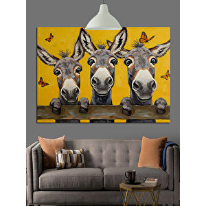 Gülen Eşekler Ve Kelebekler Dekoratif Kanvas - Mdf Ahşap Tablo 70x100 cm