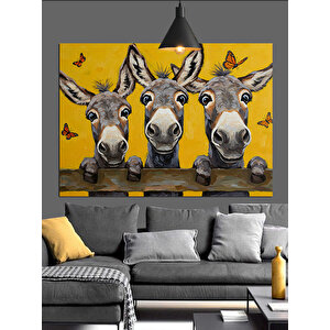 Gülen Eşekler Ve Kelebekler Dekoratif Kanvas - Mdf Ahşap Tablo