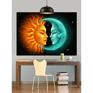 Güneş Ve Ay Yüzü Dekoratif Kanvas - Mdf Ahşap Tablo