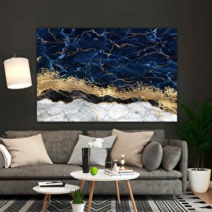 Mavi Altın Soyut Kanvas Baskısı; Lüks Mermer Sanatı 30x40 cm