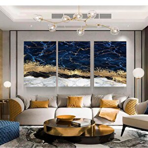 Mavi Altın Soyut Kanvas Baskısı; Lüks Mermer Sanatı 30x40 cm