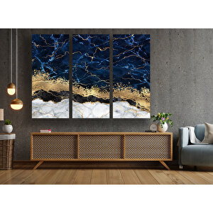Mavi Altın Soyut Kanvas Baskısı; Lüks Mermer Sanatı