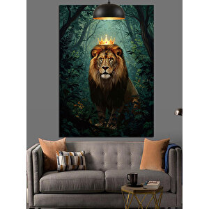 Taçlı Orman Aslanı Dekoratif Kanvas - Mdf Ahşap Tablo 50x70 cm