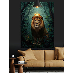 Taçlı Orman Aslanı Dekoratif Kanvas - Mdf Ahşap Tablo 50x70 cm