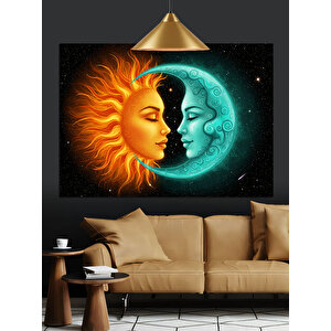 Güneş Ve Ay Yüzü Dekoratif Kanvas - Mdf Ahşap Tablo 70x100 cm
