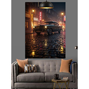 Yağmurlu Gece Ve Araba Dekoratif Kanvas - Mdf Ahşap Tablo 70x100 cm