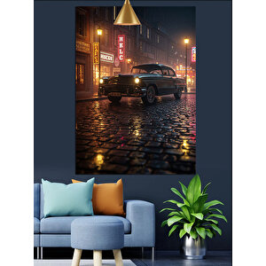 Yağmurlu Gece Ve Araba Dekoratif Kanvas - Mdf Ahşap Tablo 70x100 cm
