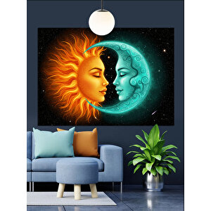 Güneş Ve Ay Yüzü Dekoratif Kanvas - Mdf Ahşap Tablo 70x100 cm