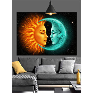 Güneş Ve Ay Yüzü Dekoratif Kanvas - Mdf Ahşap Tablo 70x100 cm