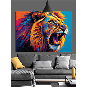 Renkli Yelesiyle Kükreyen Aslan Dekoratif Kanvas - Mdf Ahşap Tablo 25x35 cm