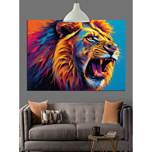 Renkli Yelesiyle Kükreyen Aslan Dekoratif Kanvas - Mdf Ahşap Tablo 25x35 cm