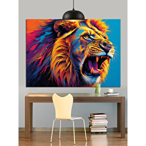 Renkli Yelesiyle Kükreyen Aslan Dekoratif Kanvas - Mdf Ahşap Tablo 25x35 cm