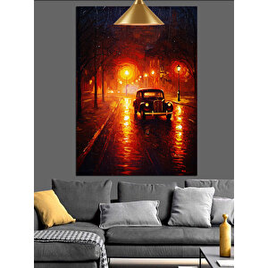 Yağmurlu Gece Araba Dekoratif Kanvas - Mdf Ahşap Tablo 50x70 cm