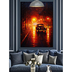 Yağmurlu Gece Araba Dekoratif Kanvas - Mdf Ahşap Tablo 50x70 cm