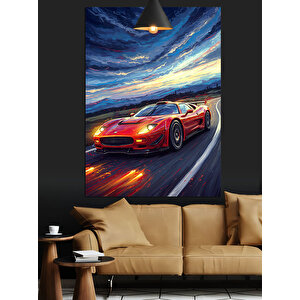 Hızlı Spor Araba Dekoratif Kanvas - Mdf Ahşap Tablo 70x100 cm