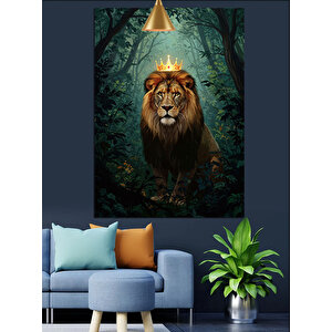 Taçlı Orman Aslanı Dekoratif Kanvas - Mdf Ahşap Tablo 25x35 cm