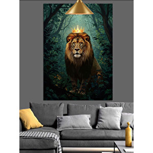 Taçlı Orman Aslanı Dekoratif Kanvas - Mdf Ahşap Tablo