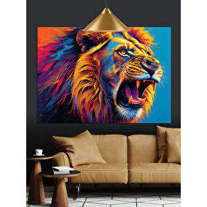 Renkli Yelesiyle Kükreyen Aslan Dekoratif Kanvas - Mdf Ahşap Tablo