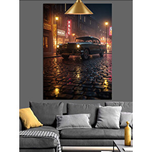 Yağmurlu Gece Ve Araba Dekoratif Kanvas - Mdf Ahşap Tablo