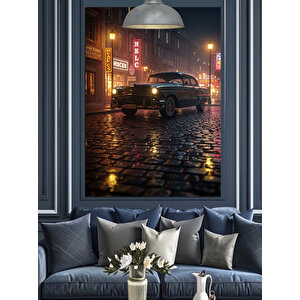 Yağmurlu Gece Ve Araba Dekoratif Kanvas - Mdf Ahşap Tablo