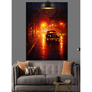 Yağmurlu Gece Araba Dekoratif Kanvas - Mdf Ahşap Tablo