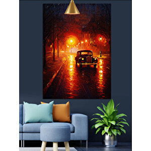 Yağmurlu Gece Araba Dekoratif Kanvas - Mdf Ahşap Tablo