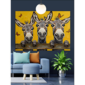 Gülen Eşekler Ve Kelebekler Dekoratif Kanvas - Mdf Ahşap Tablo 70x100 cm