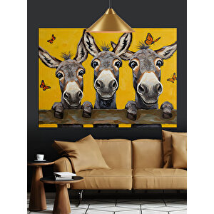 Gülen Eşekler Ve Kelebekler Dekoratif Kanvas - Mdf Ahşap Tablo