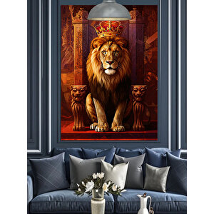 Tahtta Aslan Kral Dekoratif Kanvas - Mdf Ahşap Tablo 50x70 cm