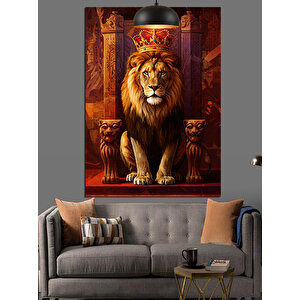 Tahtta Aslan Kral Dekoratif Kanvas - Mdf Ahşap Tablo 50x70 cm