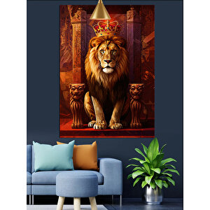 Tahtta Aslan Kral Dekoratif Kanvas - Mdf Ahşap Tablo 50x70 cm