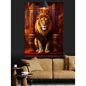 Tahtta Aslan Kral Dekoratif Kanvas - Mdf Ahşap Tablo