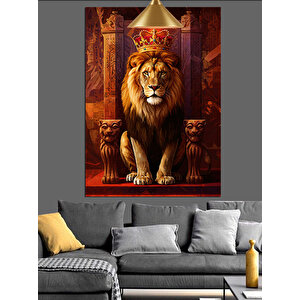Tahtta Aslan Kral Dekoratif Kanvas - Mdf Ahşap Tablo