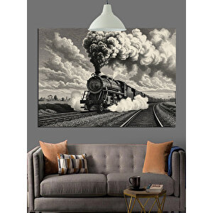 Siyah Beyaz Buharlı Tren Dekoratif Kanvas - Mdf Ahşap Tablo