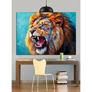 Kükreyen Yeleli Aslan Portresi Dekoratif Kanvas - Mdf Ahşap Tablo