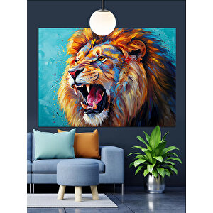 Kükreyen Yeleli Aslan Portresi Dekoratif Kanvas - Mdf Ahşap Tablo