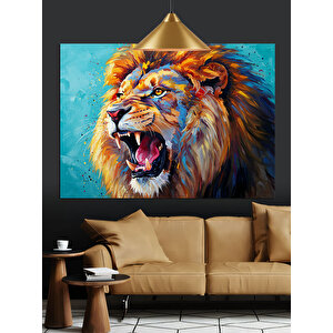 Kükreyen Yeleli Aslan Portresi Dekoratif Kanvas - Mdf Ahşap Tablo 50x70 cm