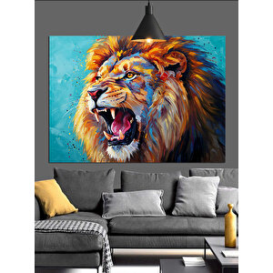Kükreyen Yeleli Aslan Portresi Dekoratif Kanvas - Mdf Ahşap Tablo 50x70 cm