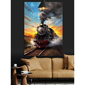 Raylarda Buhar Treni Dekoratif Kanvas - Mdf Ahşap Tablo 70x100 cm
