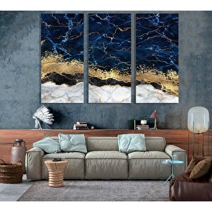 Mavi Altın Soyut Kanvas Baskısı; Lüks Mermer Sanatı