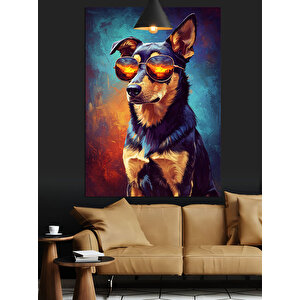 Güneş Gözlü Köpek Dekoratif Kanvas - Mdf Ahşap Tablo 50x70 cm