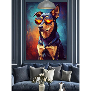Güneş Gözlü Köpek Dekoratif Kanvas - Mdf Ahşap Tablo 50x70 cm