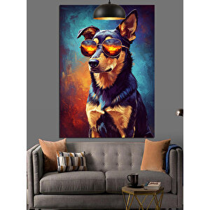 Güneş Gözlü Köpek Dekoratif Kanvas - Mdf Ahşap Tablo