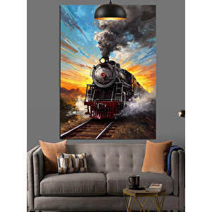 Raylarda Buhar Treni Dekoratif Kanvas - Mdf Ahşap Tablo